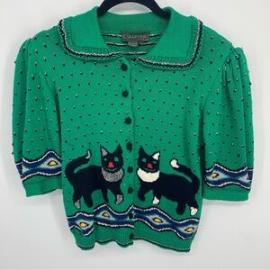 Vintage Cullinane Green Cat Knit Cardigan